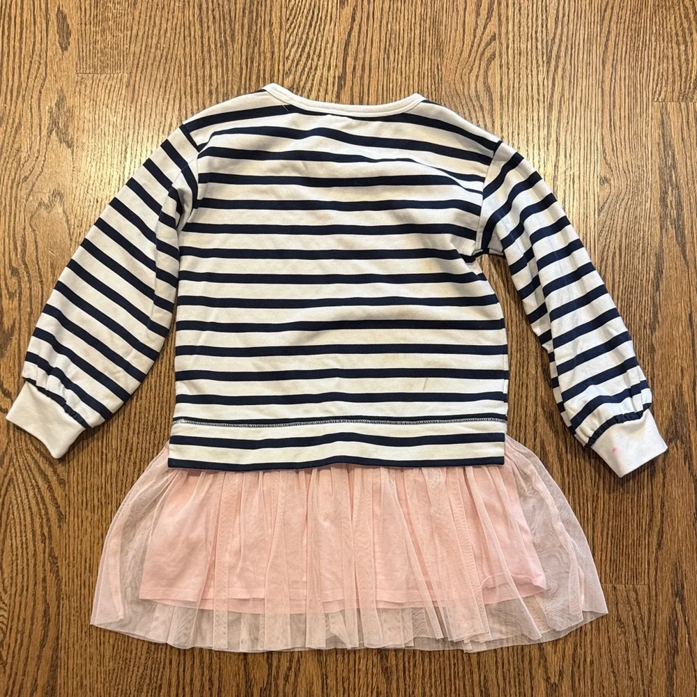 Crewcuts Striped Navy and Pink  sweatshirt dress wilth Tulle - Picture 6 of 7
